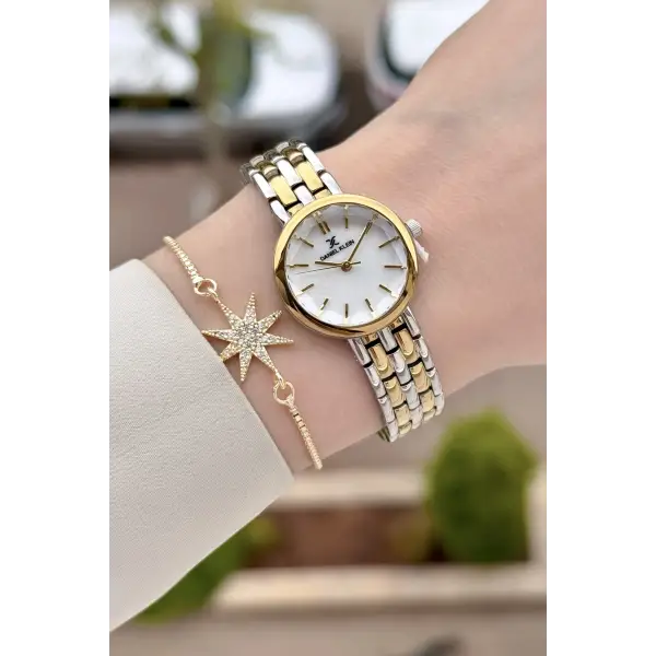 Gold Gümüş Renk 25 Mm Hediye Paketli Kadın Kol Saati