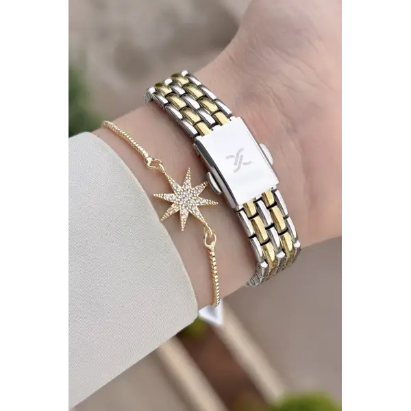 Gold Gümüş Renk 25 Mm Hediye Paketli Kadın Kol Saati