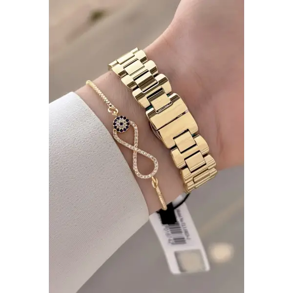 Gold Renk 30 mm Kadın Kol Saati ve Bileklik