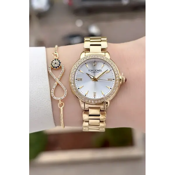 Gold Renk 30 mm Kadın Kol Saati ve Bileklik