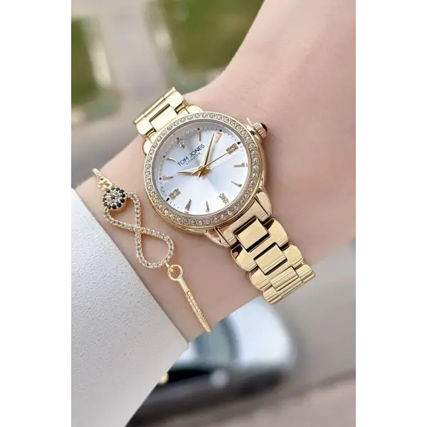 Gold Renk 30 mm Kadın Kol Saati ve Bileklik