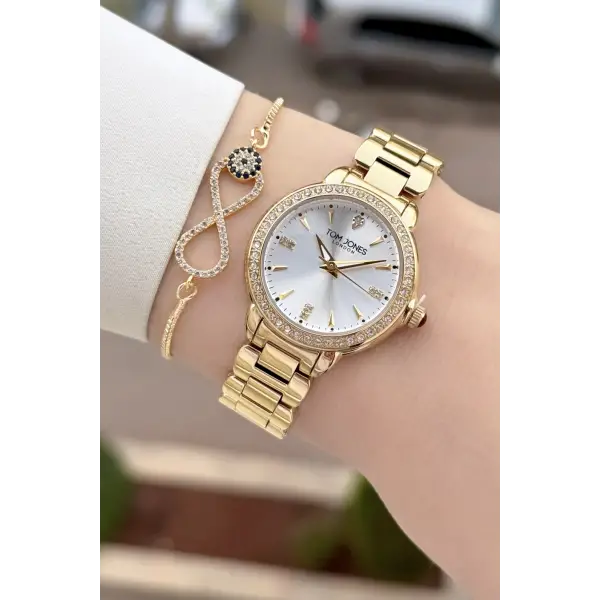 Gold Renk 30 mm Kadın Kol Saati ve Bileklik