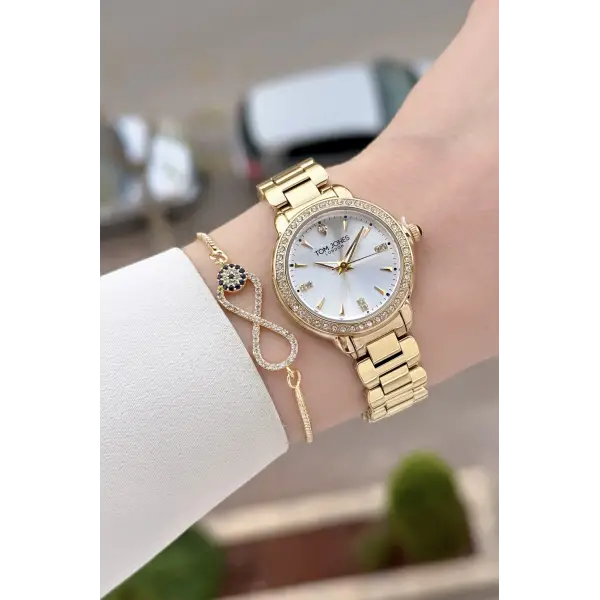 Gold Renk 30 mm Kadın Kol Saati ve Bileklik