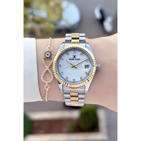 Gold Gümüş Renk 33 Mm Hediye Paketli Kadın Kol Saati ve Bileklik