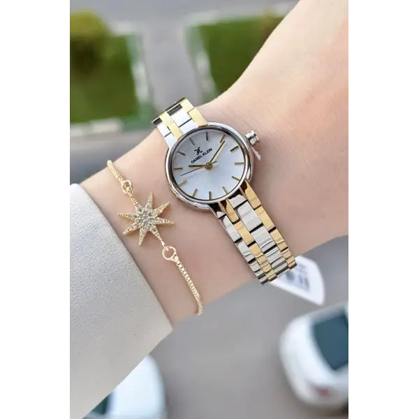 Gold Gümüş Renk Hediye Paketli 25 Mm Kadın Kol Saati