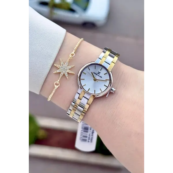 Gold Gümüş Renk Hediye Paketli 25 Mm Kadın Kol Saati