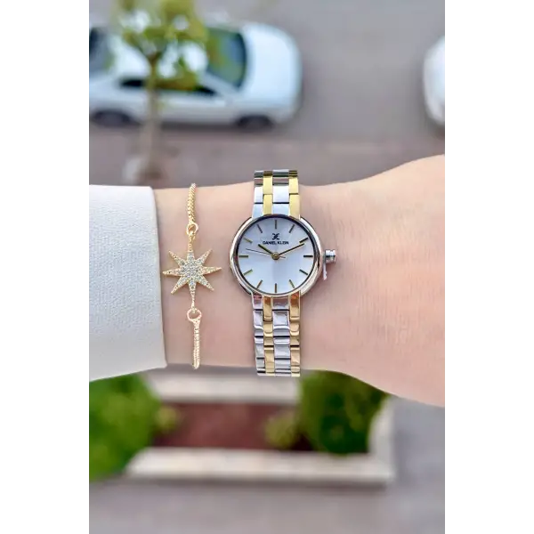 Gold Gümüş Renk Hediye Paketli 25 Mm Kadın Kol Saati