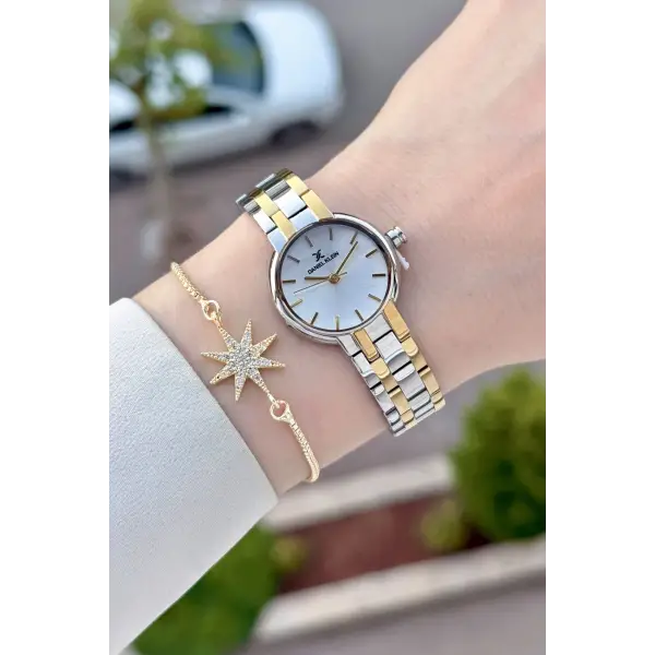 Gold Gümüş Renk Hediye Paketli 25 Mm Kadın Kol Saati