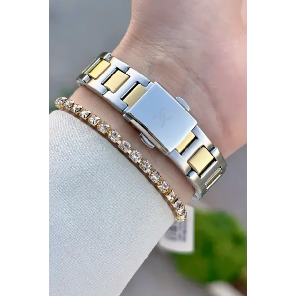 Gold Gümüş Renk Hediye Paketli 32 Mm Kadın Kol Saati