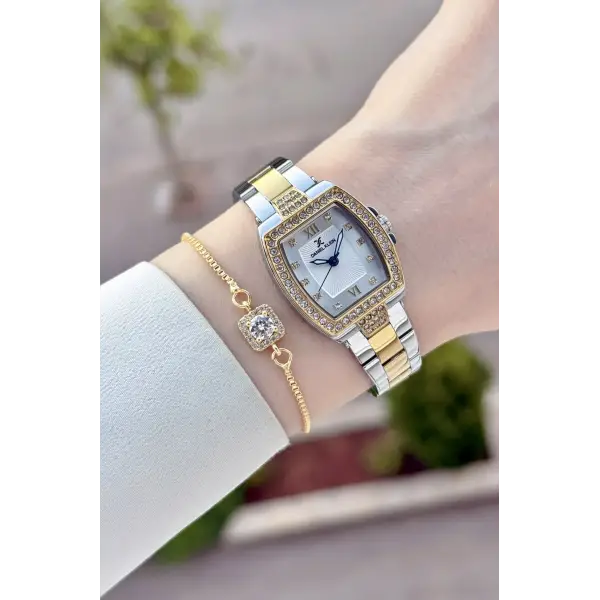 Gold Gümüş Renk Hediye Paketli Kadın Kol Saati