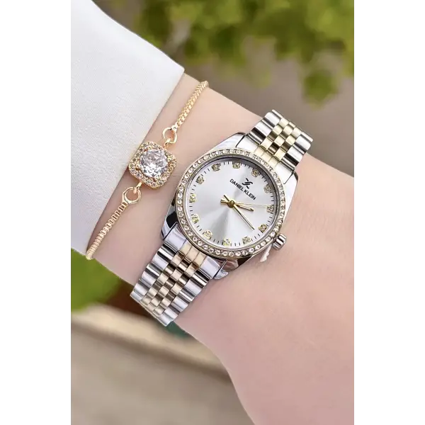Daniel Klein DKISTE1184 Gold Gümüş Renk Hediye Paketli Kadın Kol Saati ve Bileklik