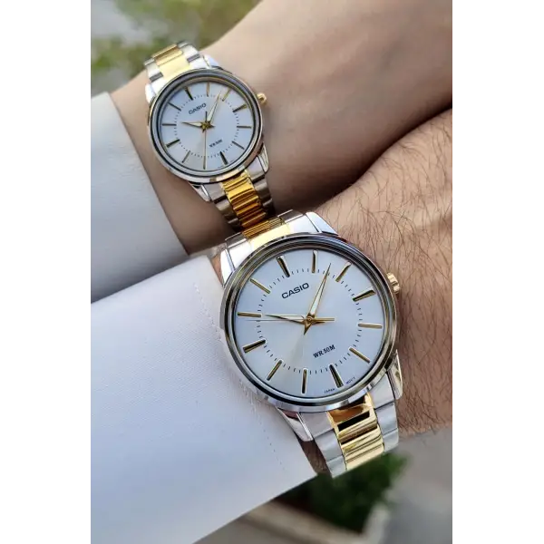 Casio CSISTE163 Gold Gümüş Renk Hediye Paketli Sevgili Çift İki Kol Saati