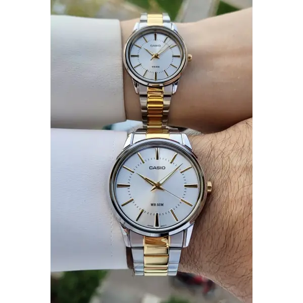 Casio CSISTE163 Gold Gümüş Renk Hediye Paketli Sevgili Çift İki Kol Saati