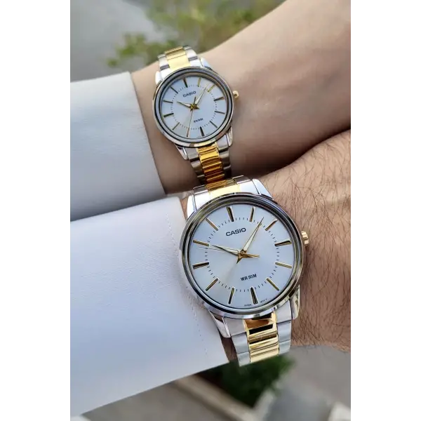 Casio CSISTE163 Gold Gümüş Renk Hediye Paketli Sevgili Çift İki Kol Saati