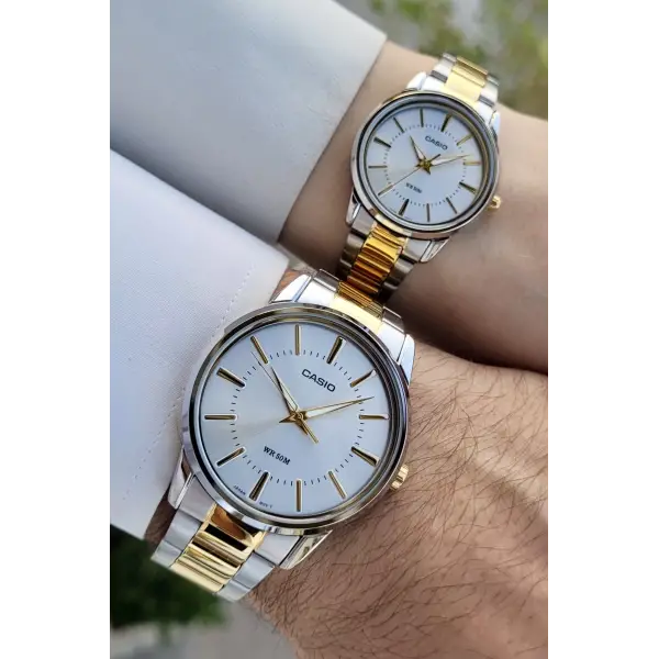 Casio CSISTE163 Gold Gümüş Renk Hediye Paketli Sevgili Çift İki Kol Saati