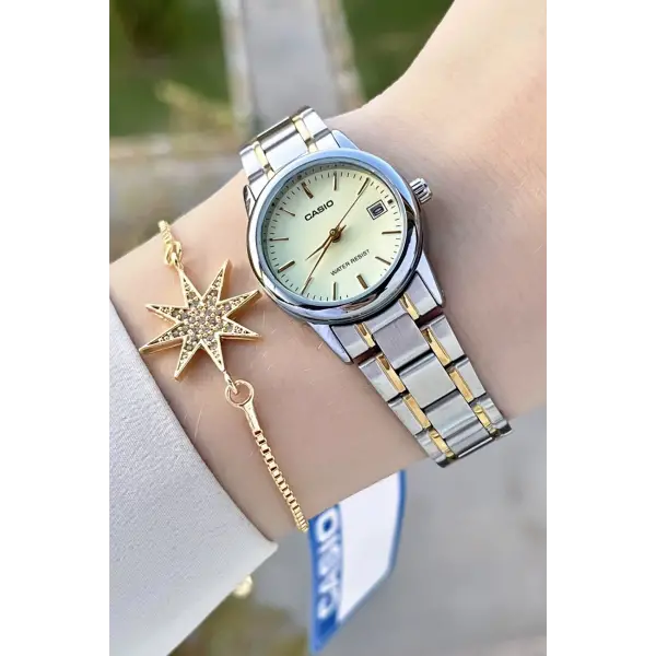 Casio CSISTE146 Gold Gümüş Renk Takvimli Kadın Kol Saati