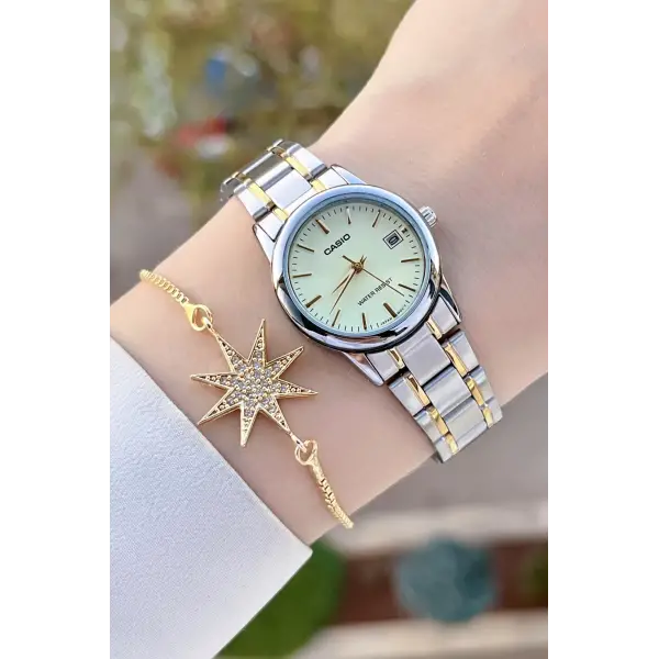 Casio CSISTE146 Gold Gümüş Renk Takvimli Kadın Kol Saati