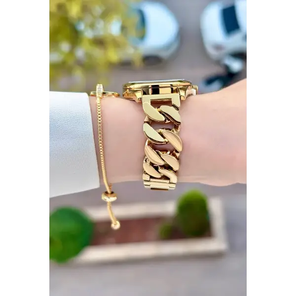 Gold Renk 30 Mm Kadın Kol Saati ve Bileklik