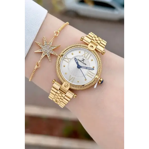 Gold Renk 32 Mm Kadın Kol Saati ve Bileklik