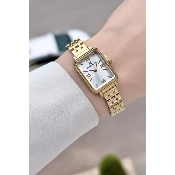 Gold Renk Dikdörtgen Kasa Kadın Kol Saati ve Bileklik