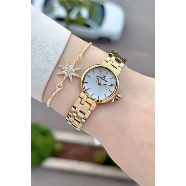 Gold Renk Hediye Paketli 25 Mm Kadın Kol Saati