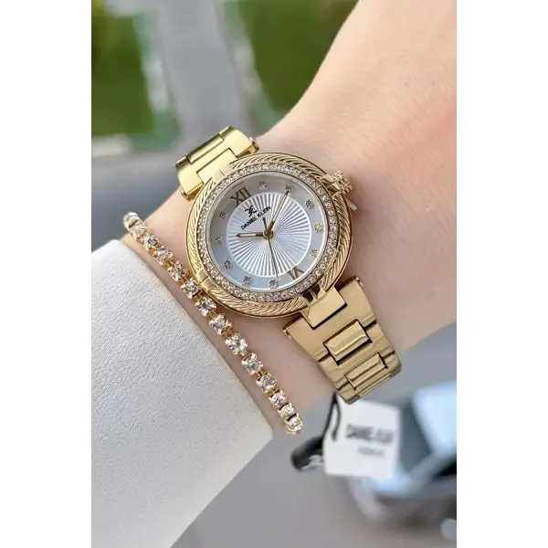 Gold Renk Hediye Paketli 32 Mm Kadın Kol Saati ve Bileklik