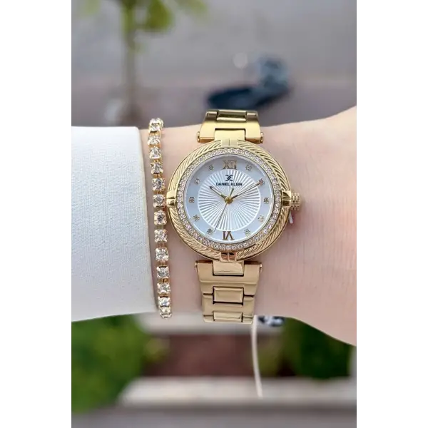 Gold Renk Hediye Paketli 32 Mm Kadın Kol Saati ve Bileklik
