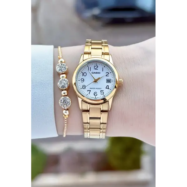Casio CSISTE213 Casio Gold Renk Takvimli Hediye Paketli Kadın Kol Saati