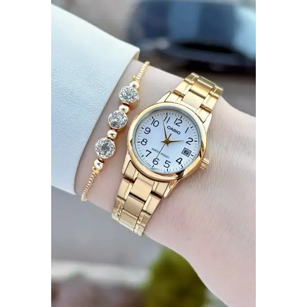 Casio CSISTE213 Casio Gold Renk Takvimli Hediye Paketli Kadın Kol Saati