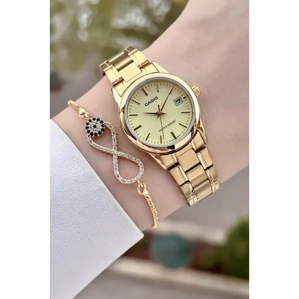 Casio CSISTE145 Gold Renk Takvimli Kadın Kol Saati