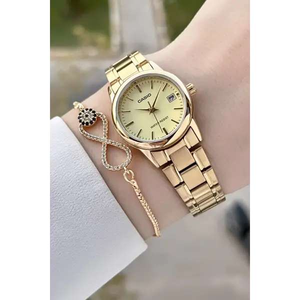 Casio CSISTE145 Gold Renk Takvimli Kadın Kol Saati