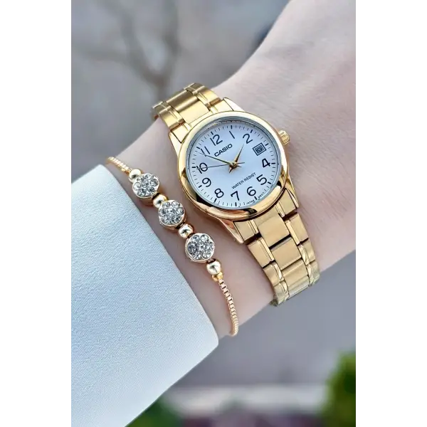 Casio CSISTE213 Casio Gold Renk Takvimli Hediye Paketli Kadın Kol Saati