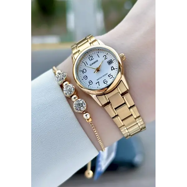 Casio CSISTE213 Casio Gold Renk Takvimli Hediye Paketli Kadın Kol Saati