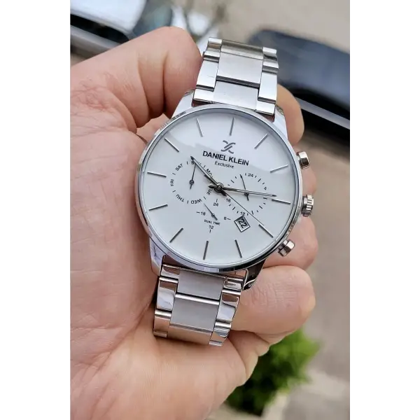 Gümüş Beyaz Renk İç Göstergeleri Aktif Fonksiyonlu Erkek Kol Saati