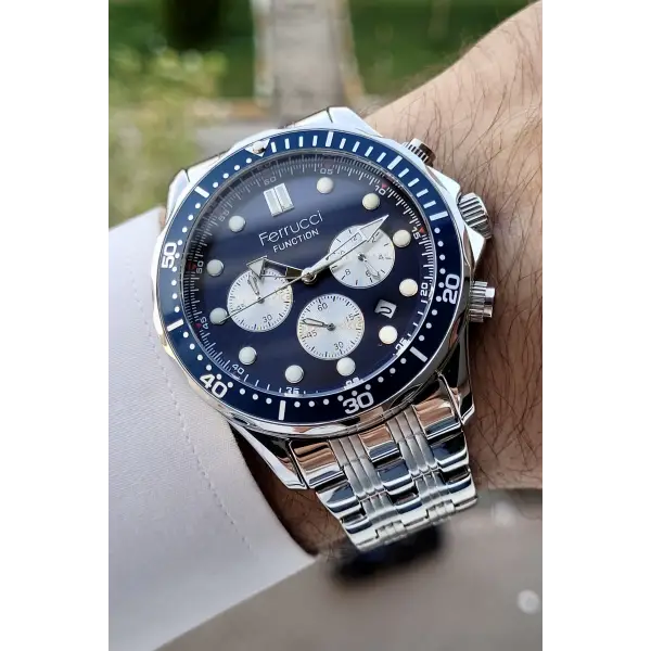 Ferrucci FCISTE227 Gümüş Lacivert Renk İç Göstergeleri Aktif Erkek Kol Saati