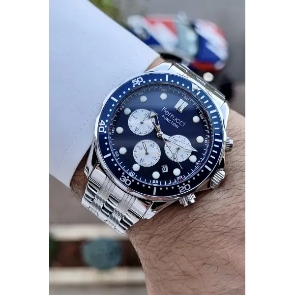 Ferrucci FCISTE227 Gümüş Lacivert Renk İç Göstergeleri Aktif Erkek Kol Saati