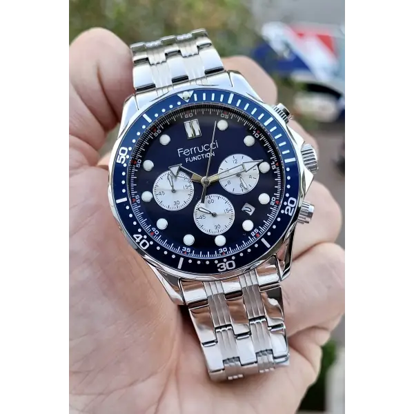 Ferrucci FCISTE227 Gümüş Lacivert Renk İç Göstergeleri Aktif Erkek Kol Saati