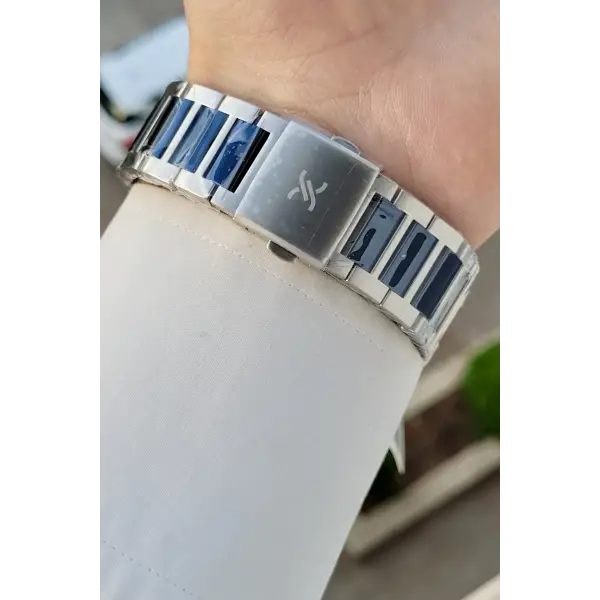 Gümüş Lacivert Renk Takvimli Hediye Paketli Erkek Kol Saati