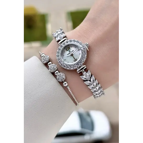Gümüş Renk 22,5 Mm Gelinlik Model Kadın Kol Saati
