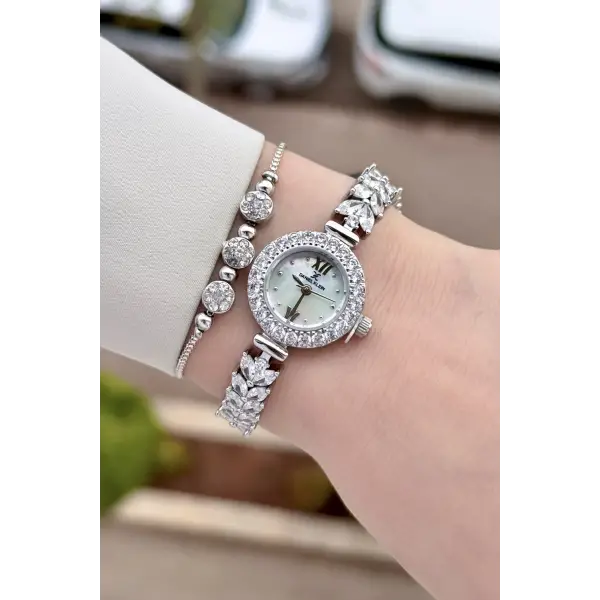 Gümüş Renk 22,5 Mm Gelinlik Model Kadın Kol Saati