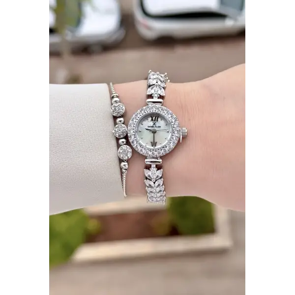 Gümüş Renk 22,5 Mm Gelinlik Model Kadın Kol Saati