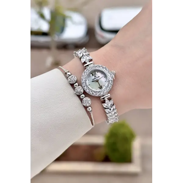 Gümüş Renk 22,5 Mm Gelinlik Model Kadın Kol Saati