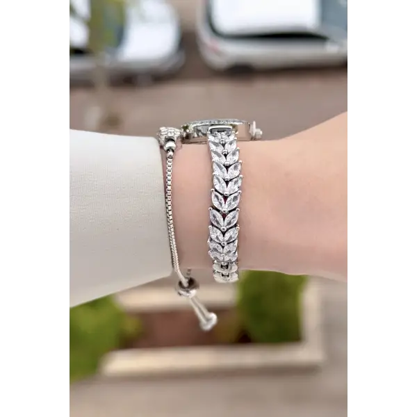 Gümüş Renk 22,5 Mm Gelinlik Model Kadın Kol Saati