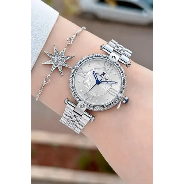 Gümüş Renk 32 Mm Kadın Kol Saati ve Bileklik