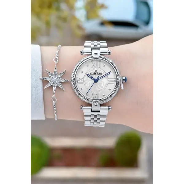 Gümüş Renk 32 Mm Kadın Kol Saati ve Bileklik