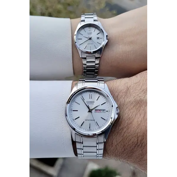 Casio CSISTE96 Gümüş Renk Gün ve Takvim Fonksiyonlu Hediye Paketli Sevgili Çift Kol Saati