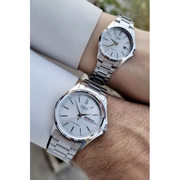 Casio CSISTE96 Gümüş Renk Gün ve Takvim Fonksiyonlu Hediye Paketli Sevgili Çift Kol Saati