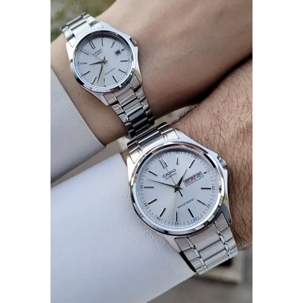 Casio CSISTE96 Gümüş Renk Gün ve Takvim Fonksiyonlu Hediye Paketli Sevgili Çift Kol Saati