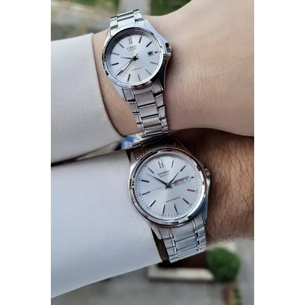 Casio CSISTE96 Gümüş Renk Gün ve Takvim Fonksiyonlu Hediye Paketli Sevgili Çift Kol Saati