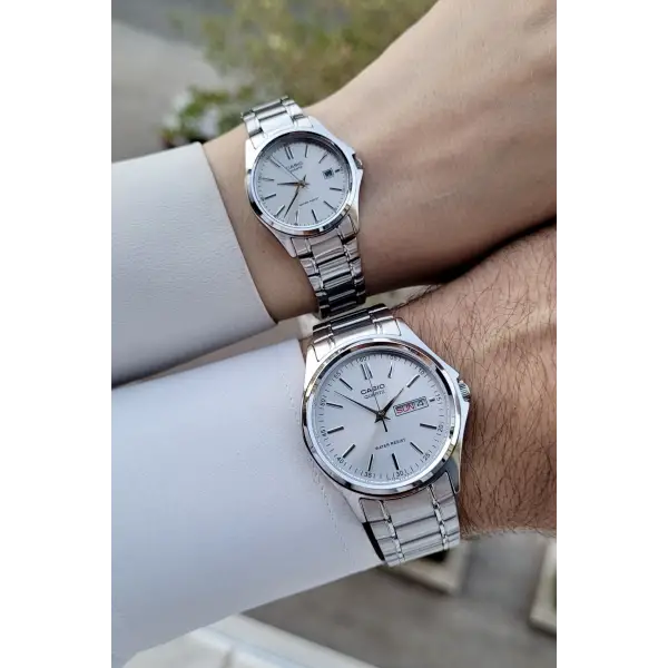 Casio CSISTE96 Gümüş Renk Gün ve Takvim Fonksiyonlu Hediye Paketli Sevgili Çift Kol Saati